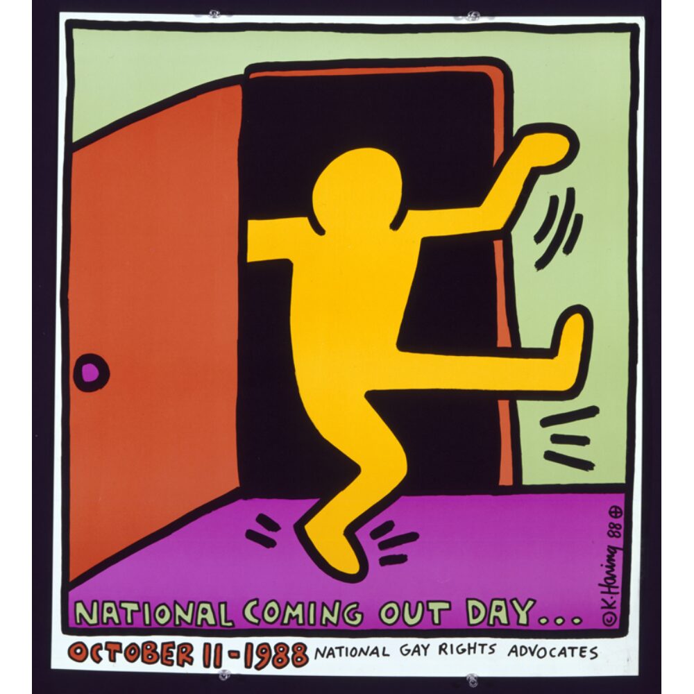 Colorful pop art illustration featuring a yellow figure stepping through a red doorway against a pink floor and mint green wall. (Alt-text generated by AI)