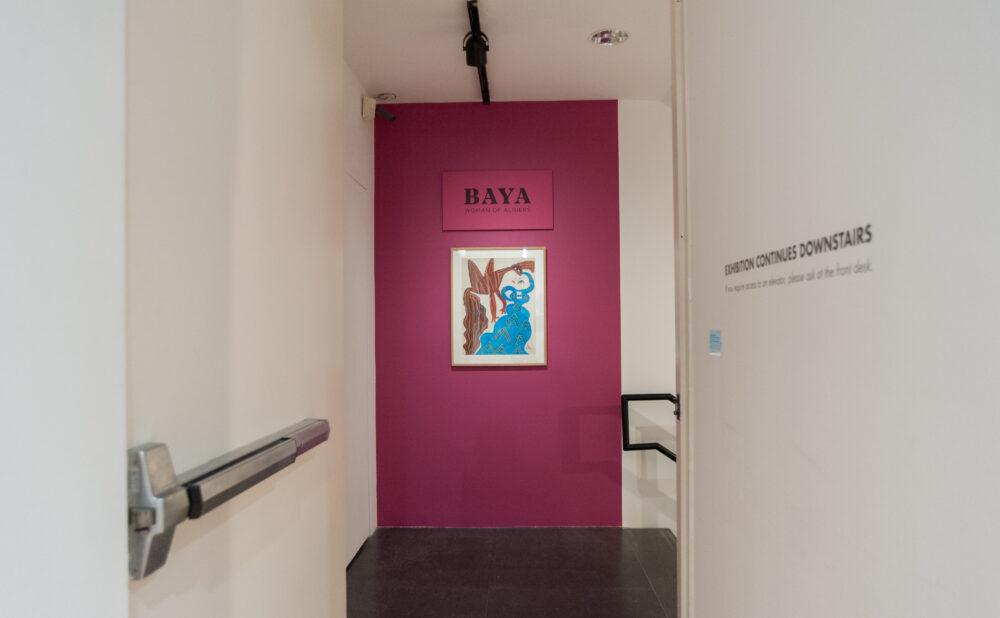 Entrance corridor showing a bright magenta accent wall hung with a framed artwork at the end of the hallway. (Alt-text generated by AI)