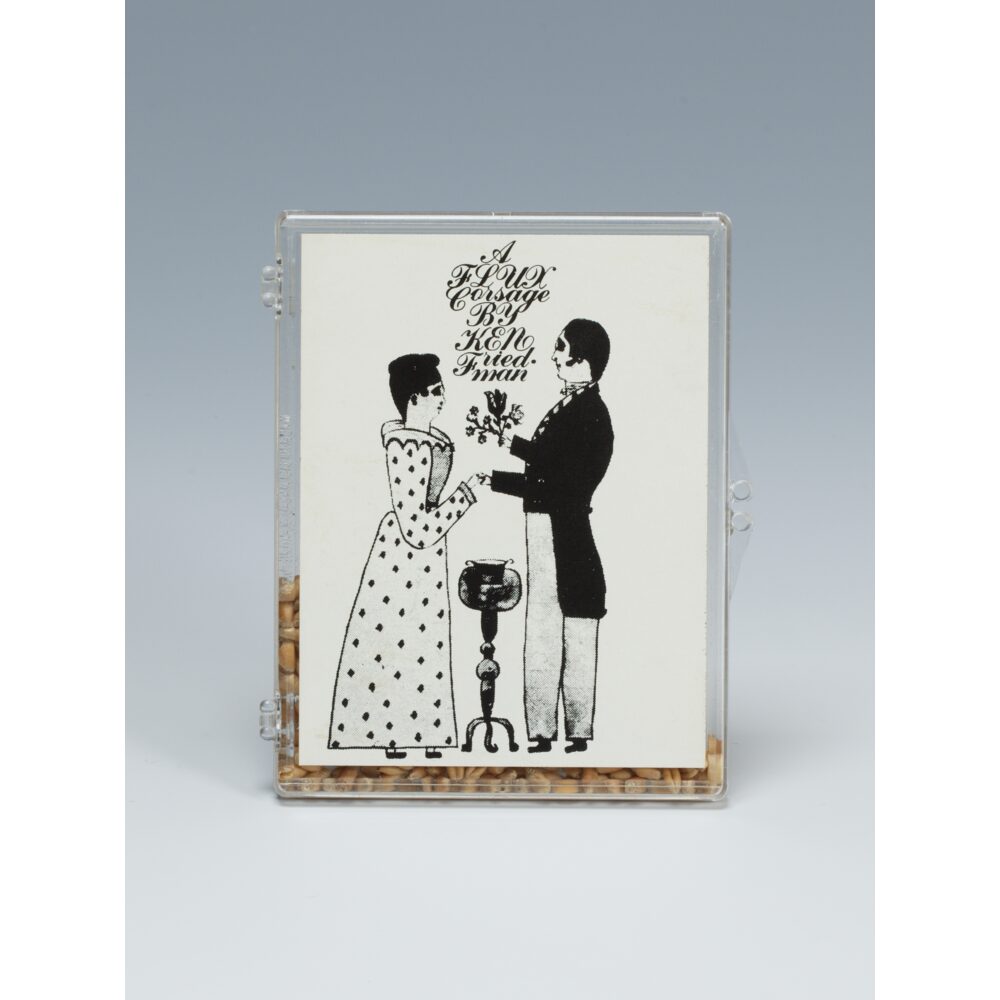 A clear plastic frame displaying a black-and-white illustration of a man and woman standing together. Alt text generated by AI.