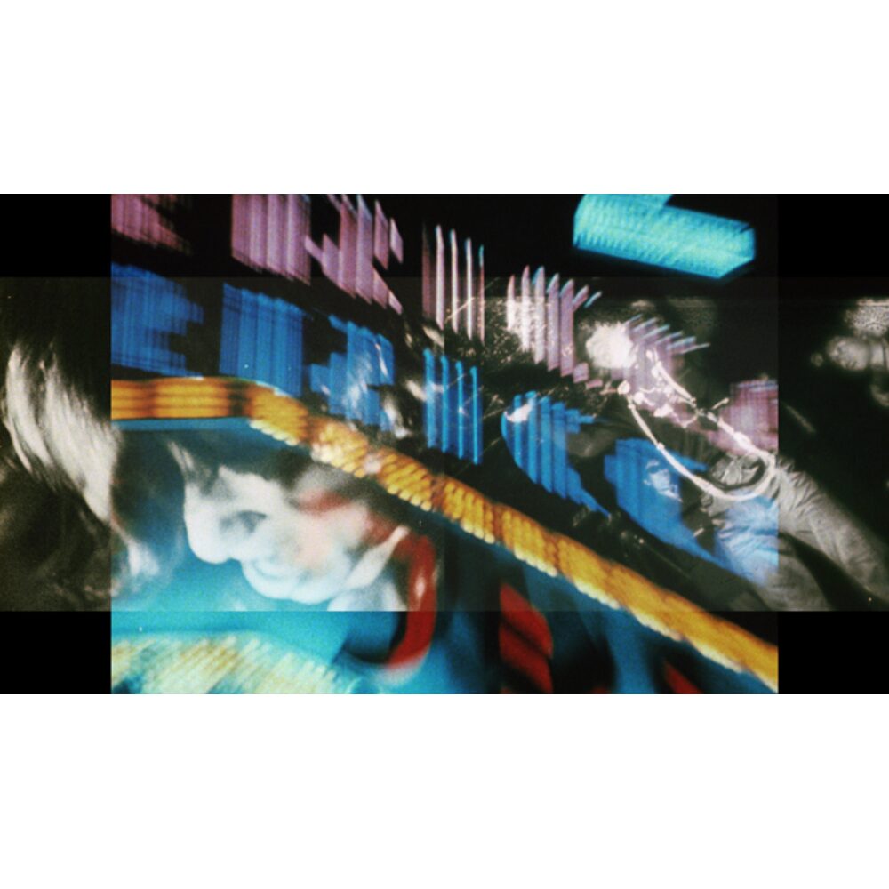 Vivid, multi-exposure color still from Toshio Matsumoto's experimental film For the Projectionist / Right Eye. (Alt-text generated by AI)