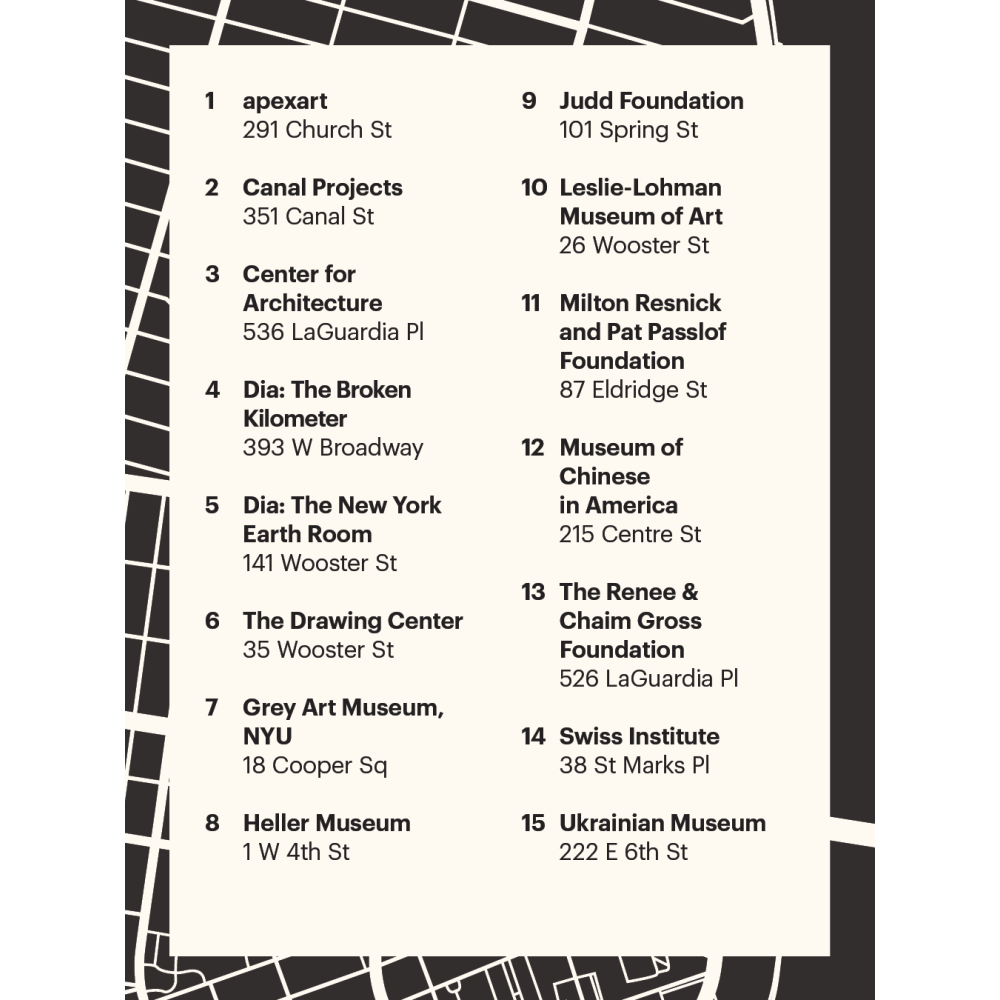 List of participating venues for the SoHo Arts Network Downtown Culture Walk