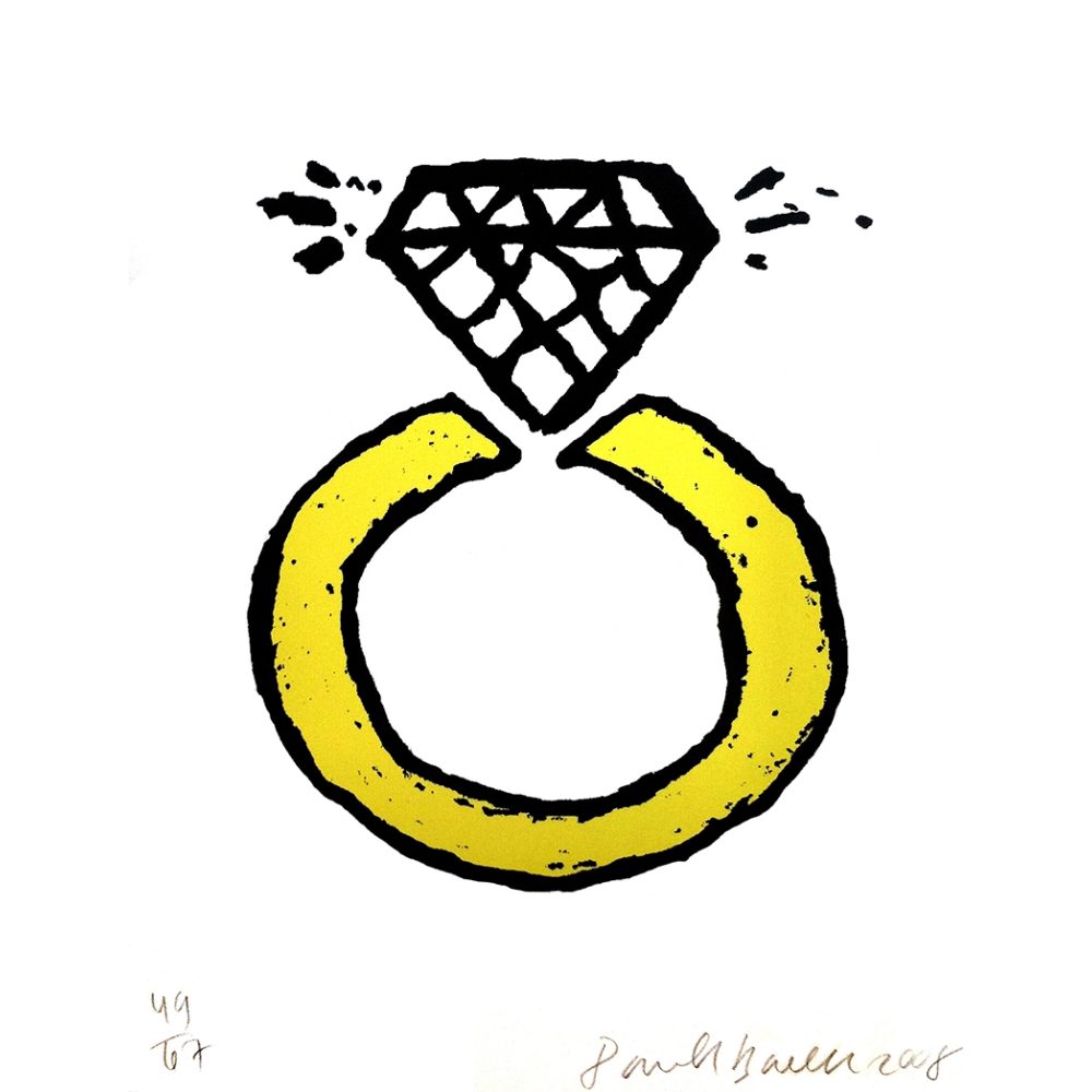 Illustration of a yellow ring with a diamond at the top. Alt-text generated by AI.