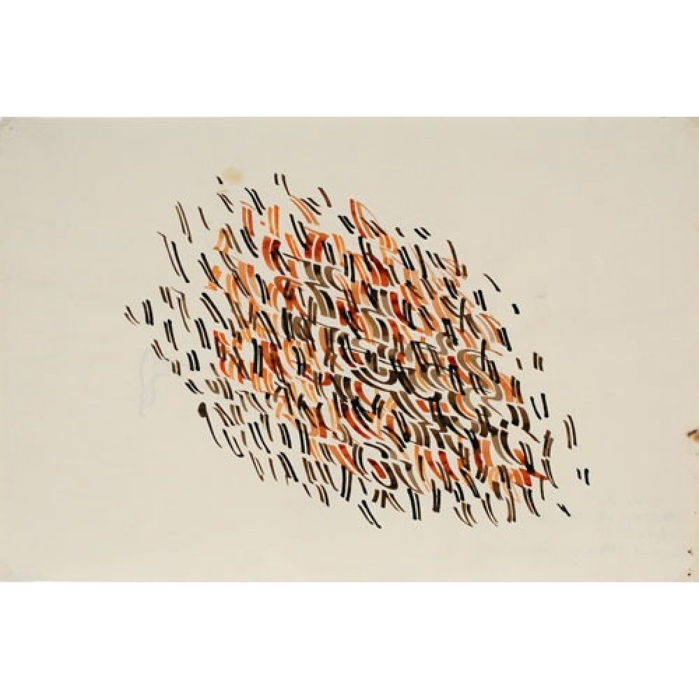 Abstract pattern of colorful curved shapes arranged in a diagonal cluster that stretches from the top left to the bottom right of the frame on an off-white background.