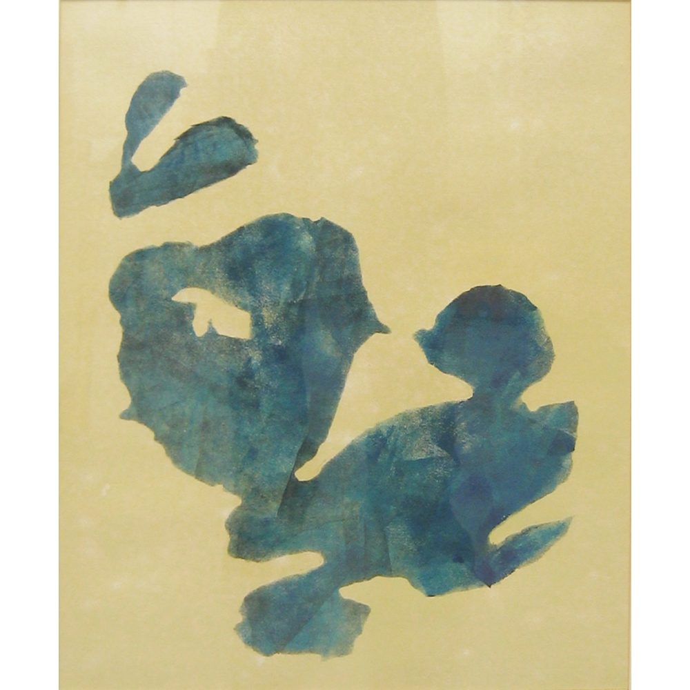 Abstract blue shapes on a pale yellow background. Alt-text generated by AI.