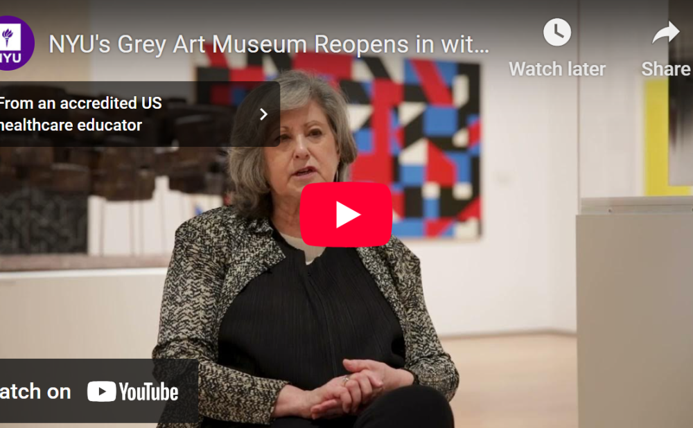 Video thumbnail of a woman in a gallery, with modern art in the background and an NYU logo.
