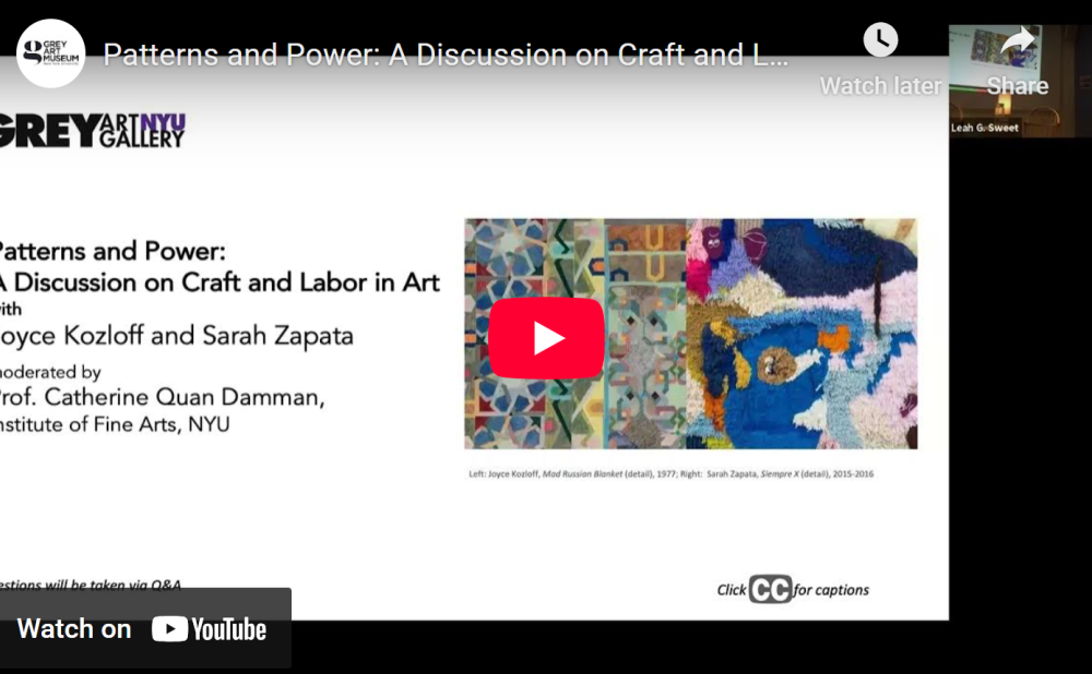 YouTube thumbnail for "Patterns and Power: A Discussion on Craft and Labor in Art."