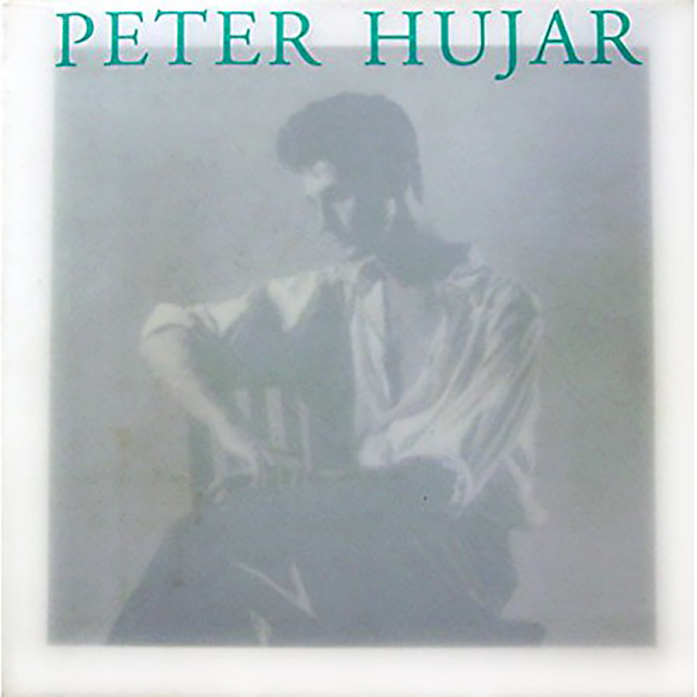 Book cover with a soft-focus image of a seated person in a shirt, and "PETER HUJAR" in teal letters at the top.
