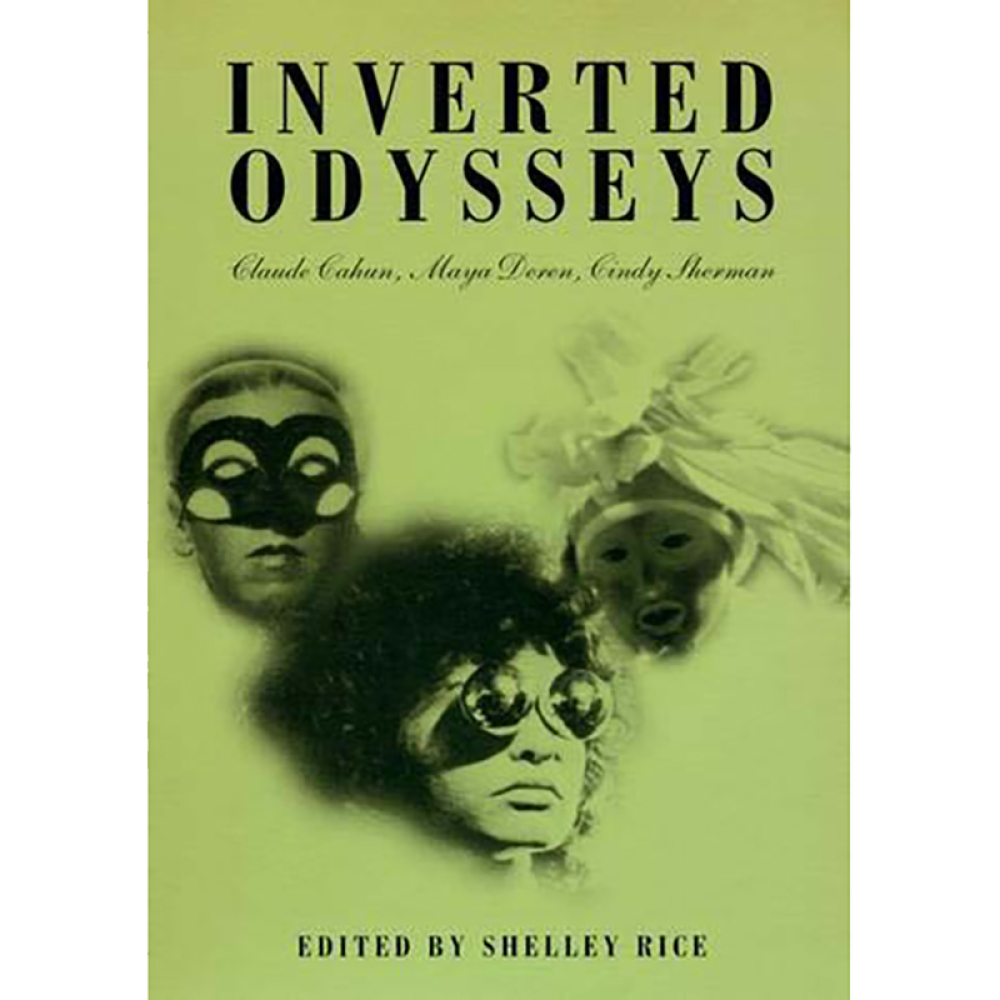 Book cover with title "Inverted Odysseys" and three abstract, grayscale, masked faces on a green background.