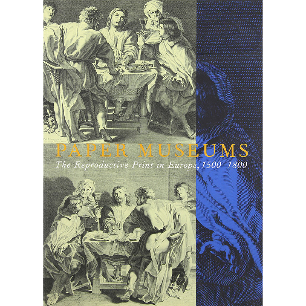 Book cover with classical engravings of robed figures and a modern blue overlay, titled "PAPER MUSEUMS."