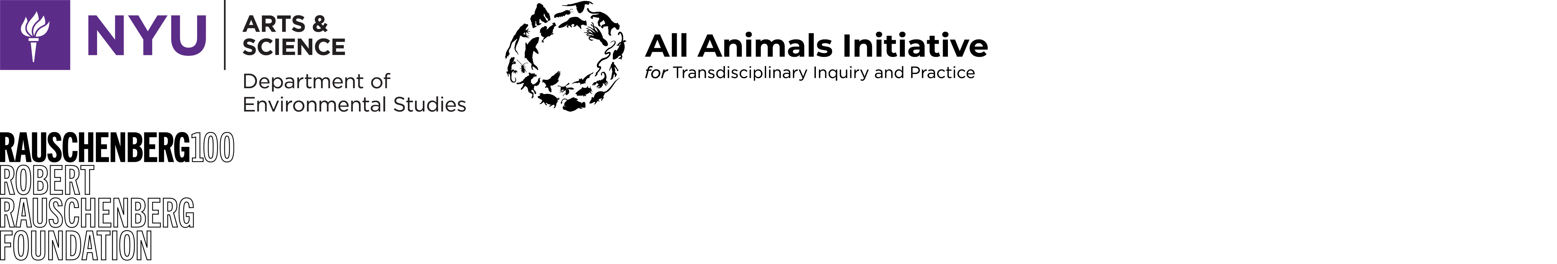 The image contains three logos arranged horizontally. On the left is a purple square logo with a white torch design next to the text "NYU" in bold purple letters. To the right, "ARTS & SCIENCE" is written in smaller, black uppercase letters, and below, "Department of Environmental Studies" is depicted in smaller, black, lowercase letters.