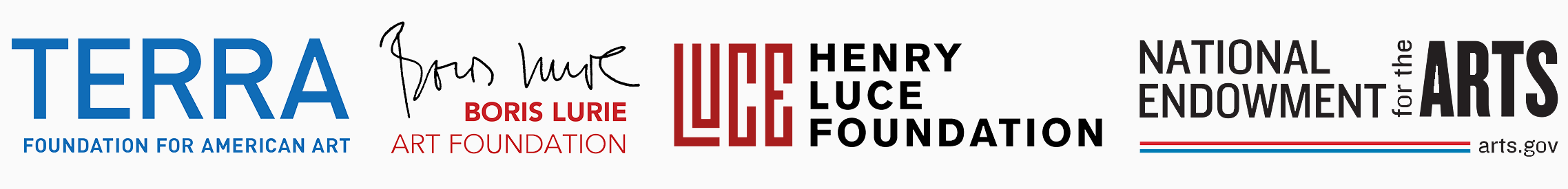 Logos for the Terra Foundation for American Art, the Boris Lurie Art Foundation, the Henry Luce Foundation, and the National Endowment for the Arts
