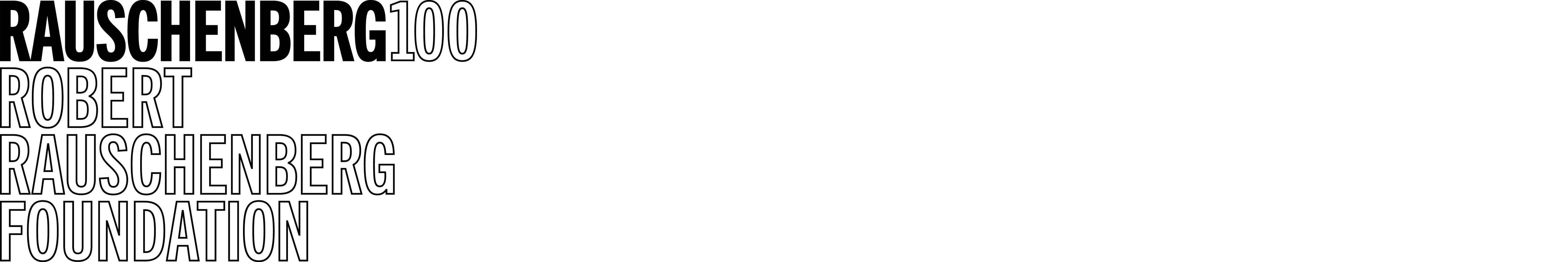 Rauschenberg 100, Robert Rauschenberg Foundation logo in black, all-caps text