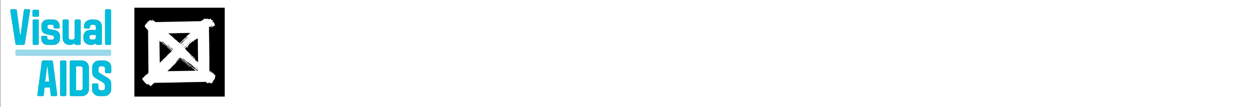 Visual AIDS logo with organization's name in sky blue text and a black-and-white icon that resembles a square with an X through it.