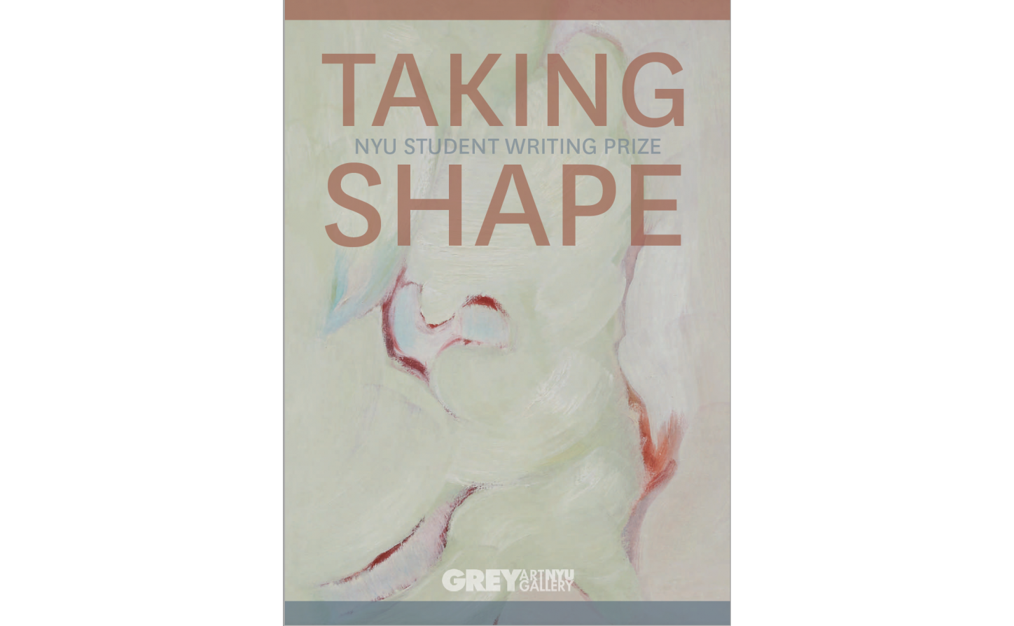 Cover of a digital booklet showing an abstract painting with the text "TAKING SHAPE" and "NYU STUDENT WRITING PRIZE."